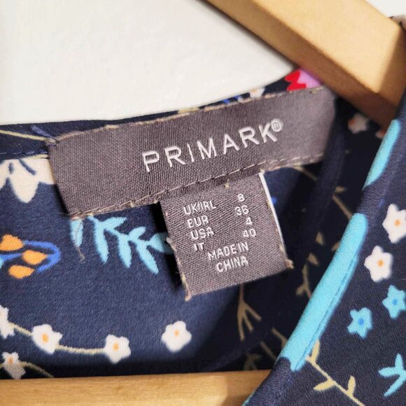 Primark Vibrant Blue Floral Short Sleeve Keyhole Blouse 4 - Picture 6 of 6